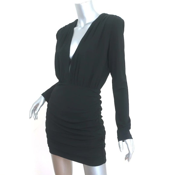 ANINE BING Long Sleeve Mini Dress Whitney Black Stretch Jersey Size Small NEW - Picture 2 of 8